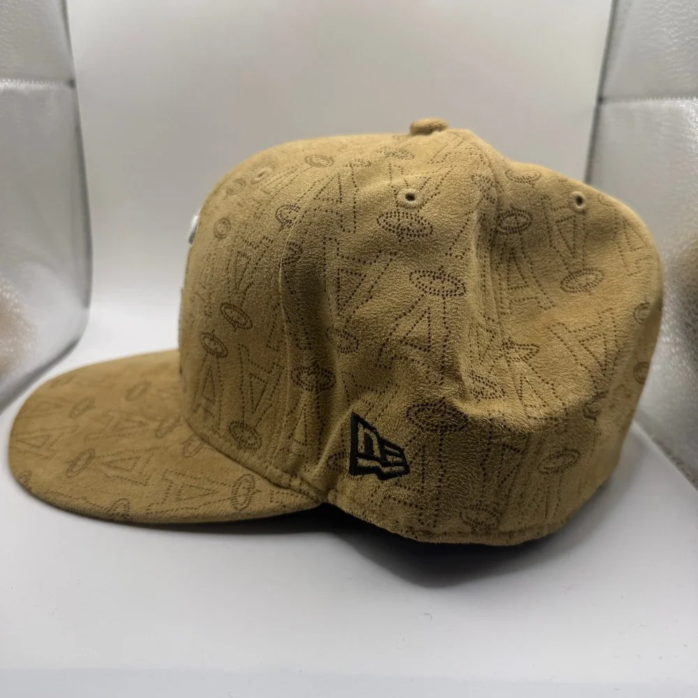 New Era 59FIFTY Los Angeles Angels Hat Tan Monogram Faux‎ Suede Fitted 7 5/8